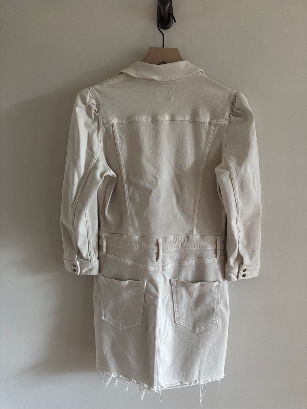MOTHER Cream Denim Mini Dress- Button Front - Picture 3 of 10